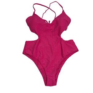 Victorias Secret Pink Textured Cutout One-Piece Swimsuit Strappy size large nwot